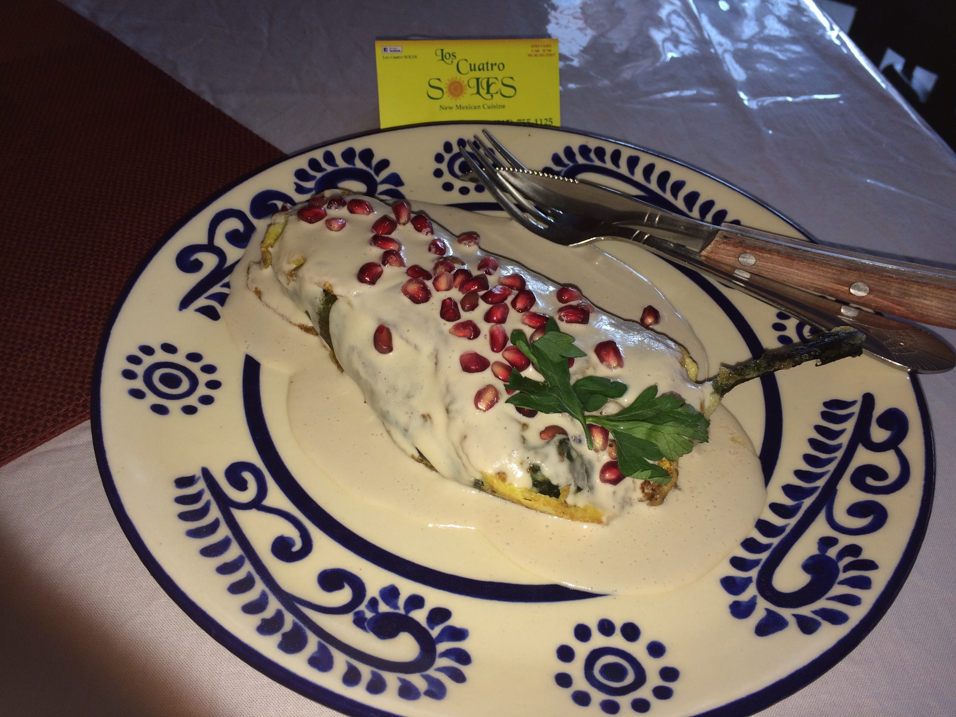 Chiles en nogada at Los Cuatro Soles Philadelphia, served every September